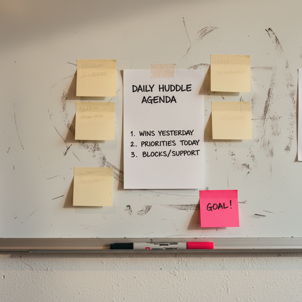Team at a whiteboard planning next steps